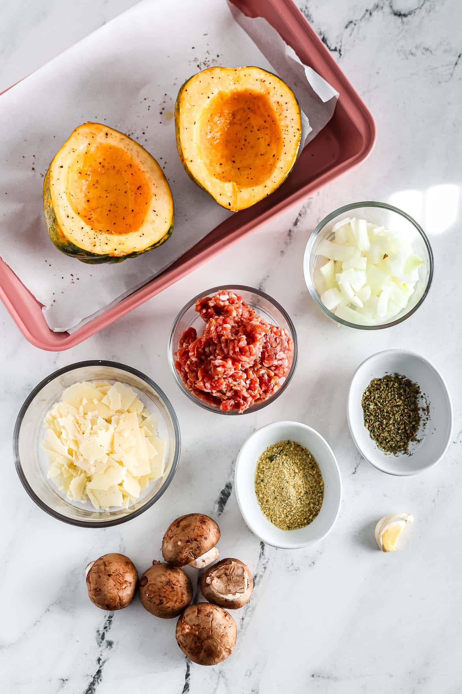 Sausage and Mushroom Stuffed Acorn Squash Ingredients
