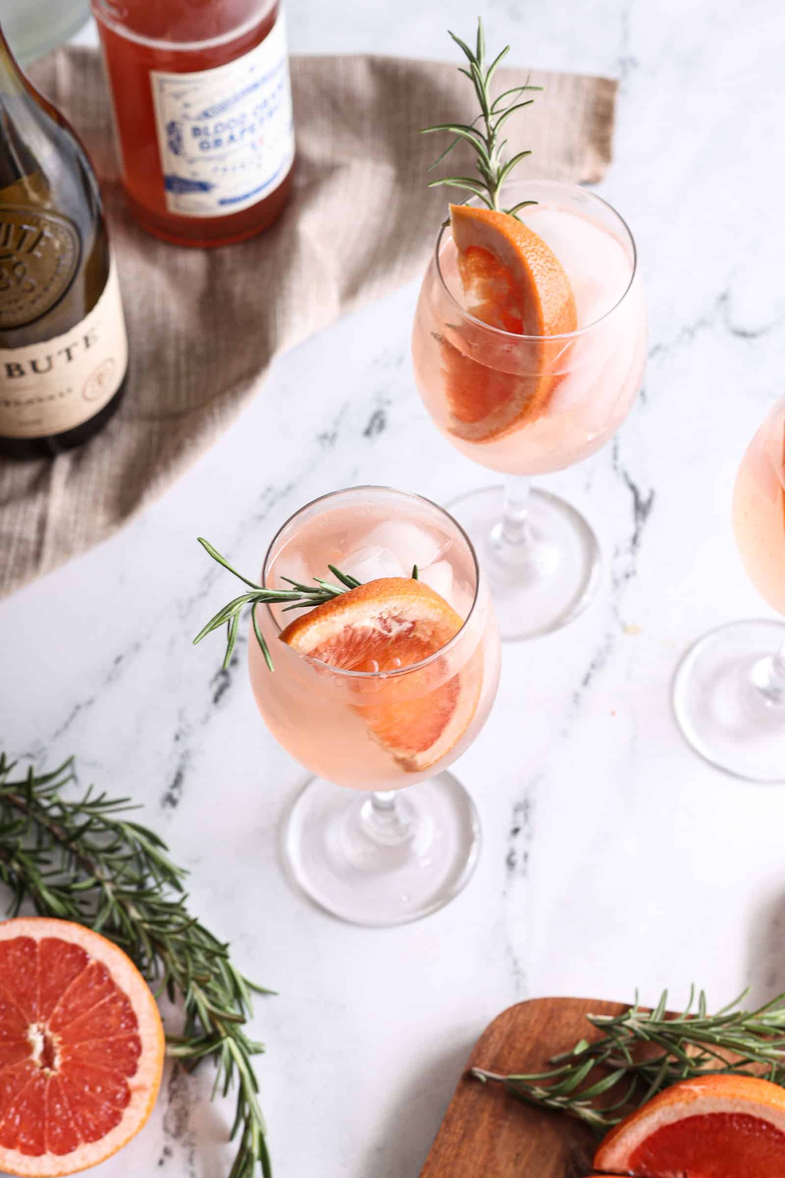 Grapefruit and Rosemary White Wine Spritzers