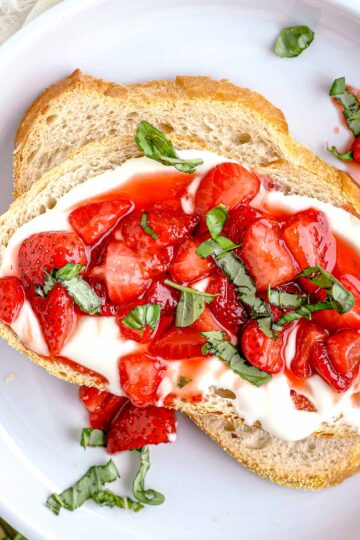 Strawberry Whipped Ricotta Toast on plate