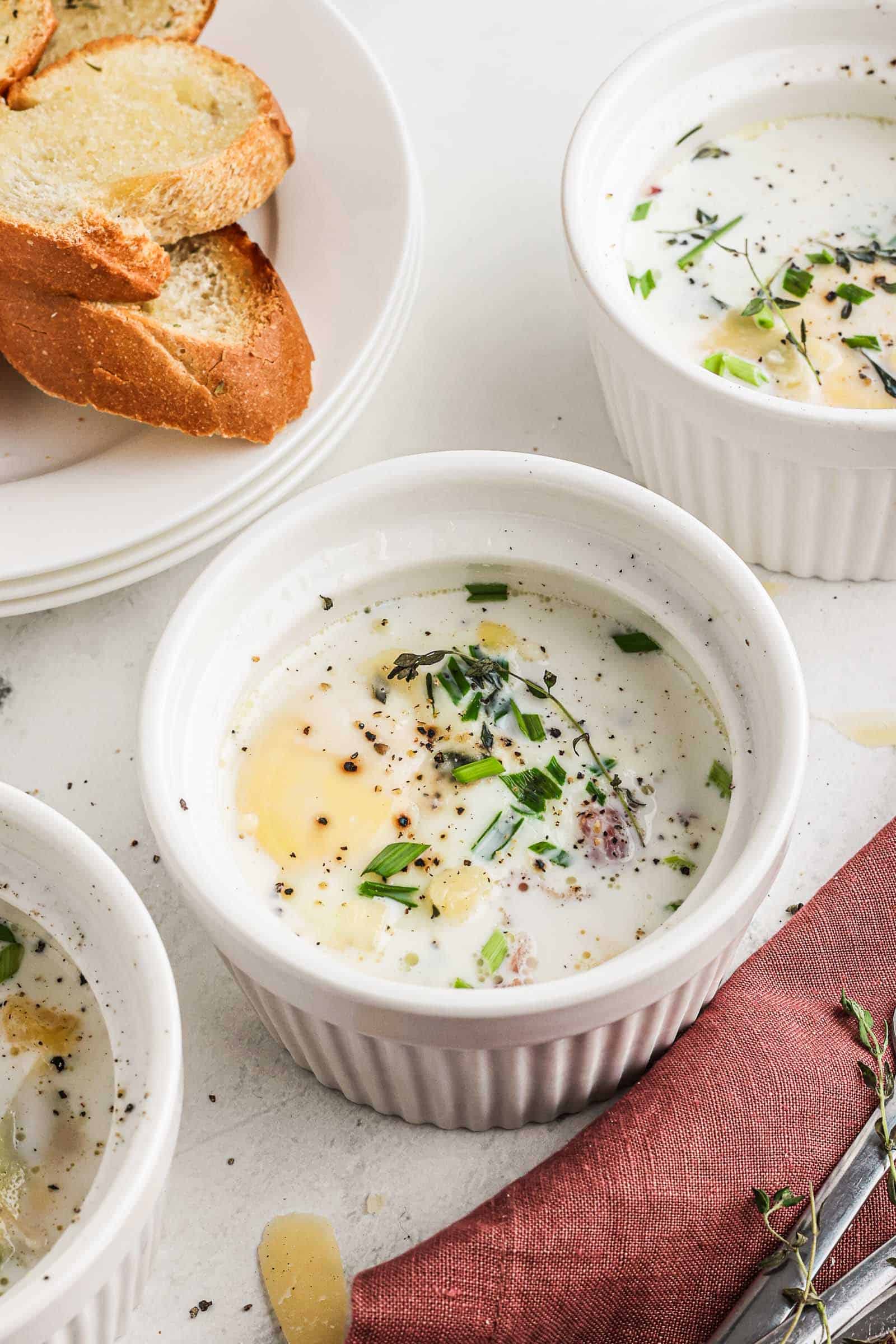 Eggs en Cocotte cooked and served