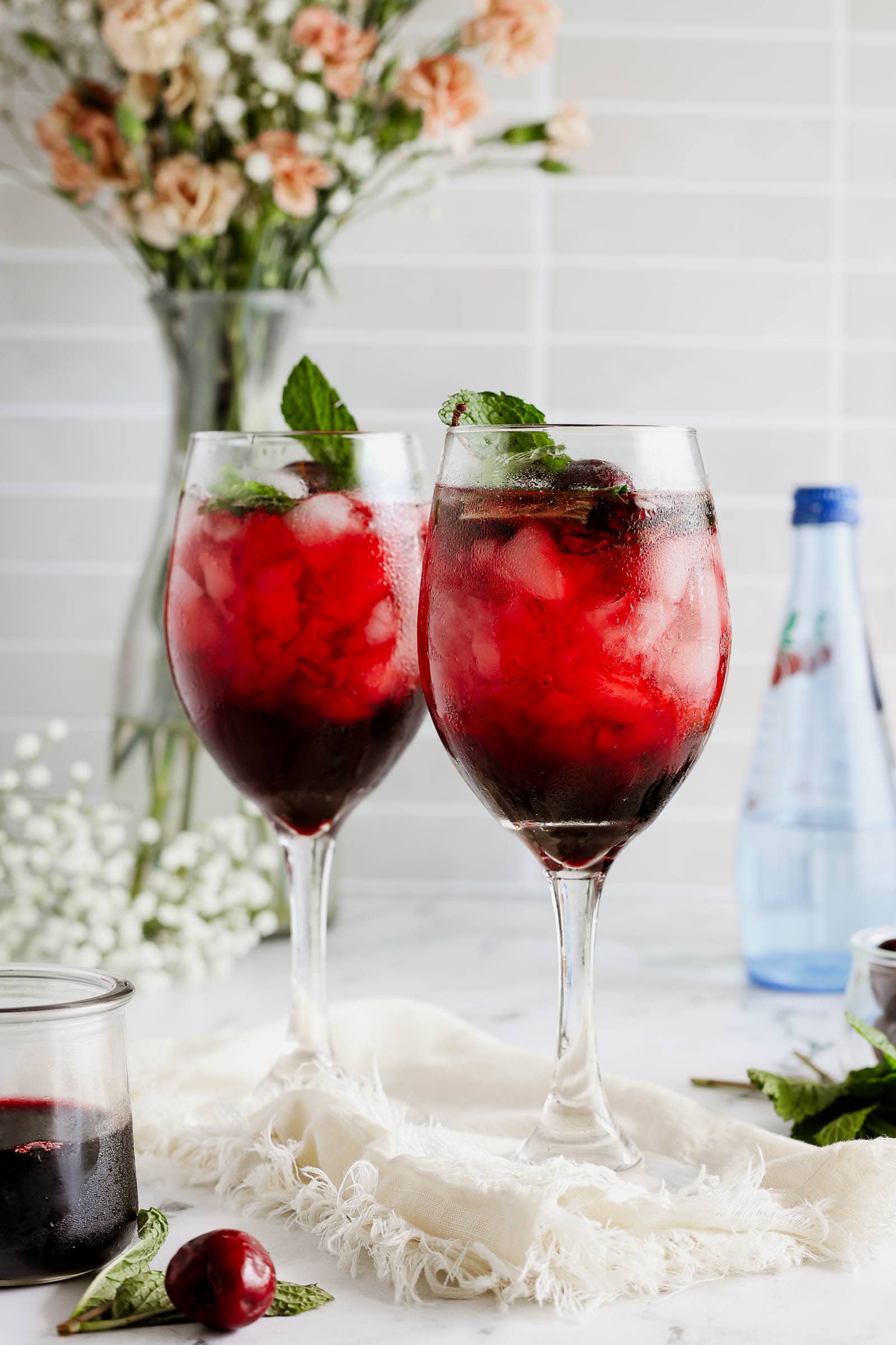 Two Cherry & Mint Wine Spritzers