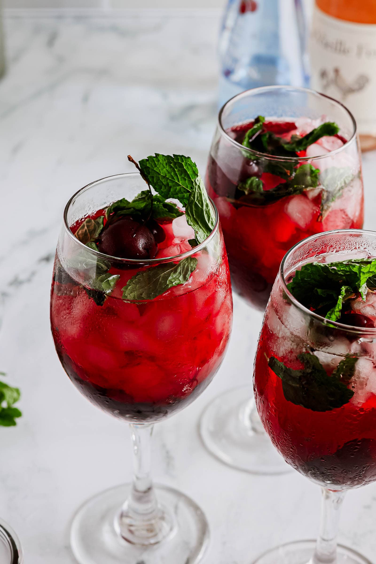 Three Cherry & Mint Wine Spritzers