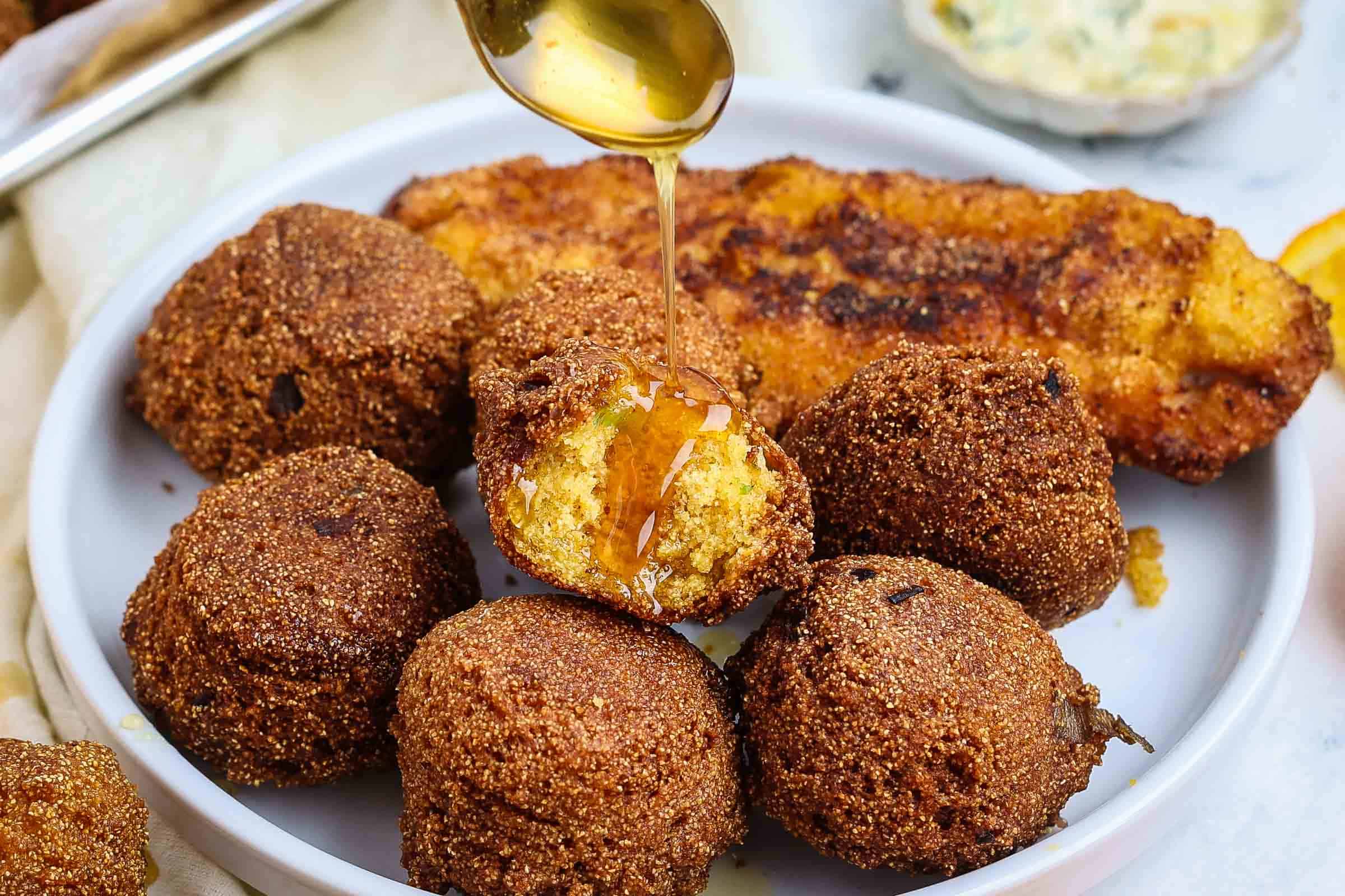 Hush puppies with a honey drizzle