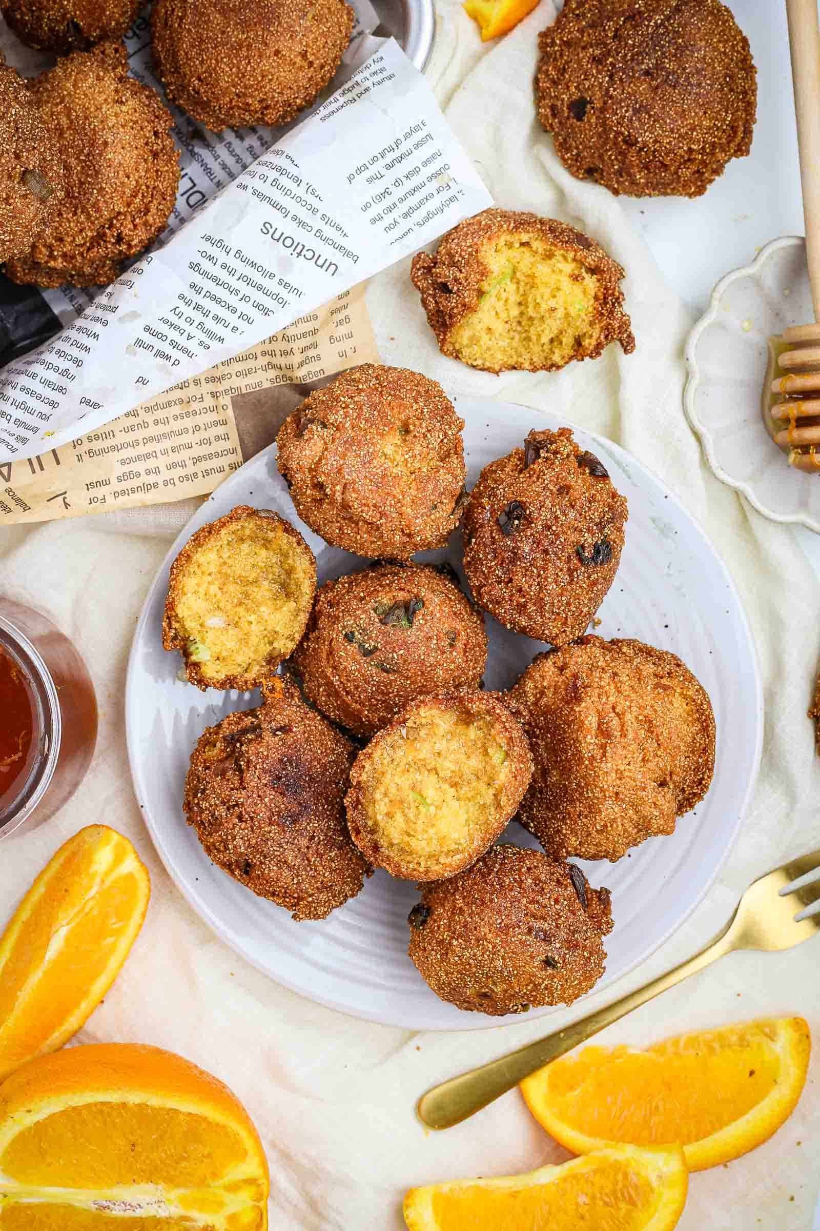 Hush puppies piled on a plate