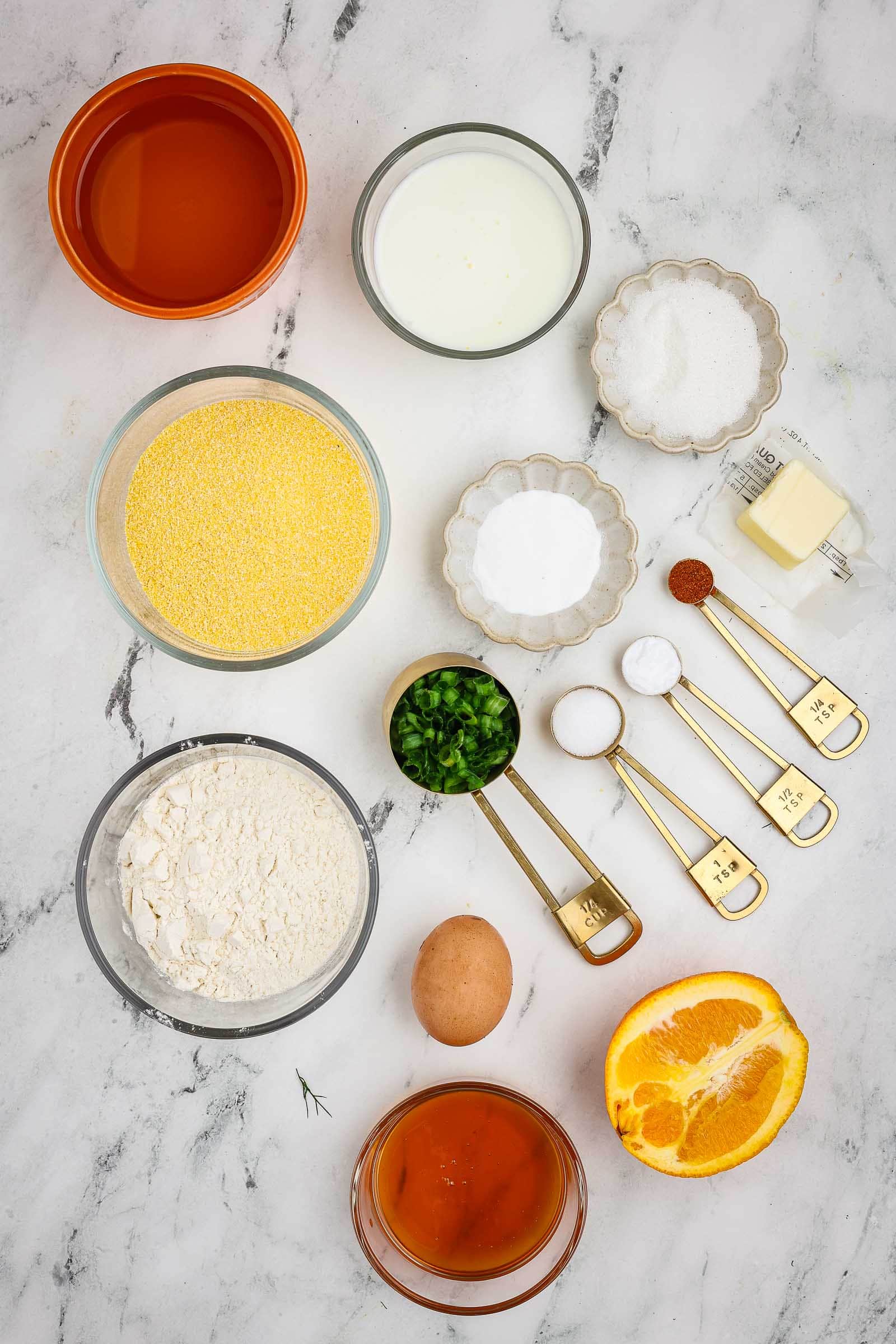 Hush puppies and orange honey ingredients.